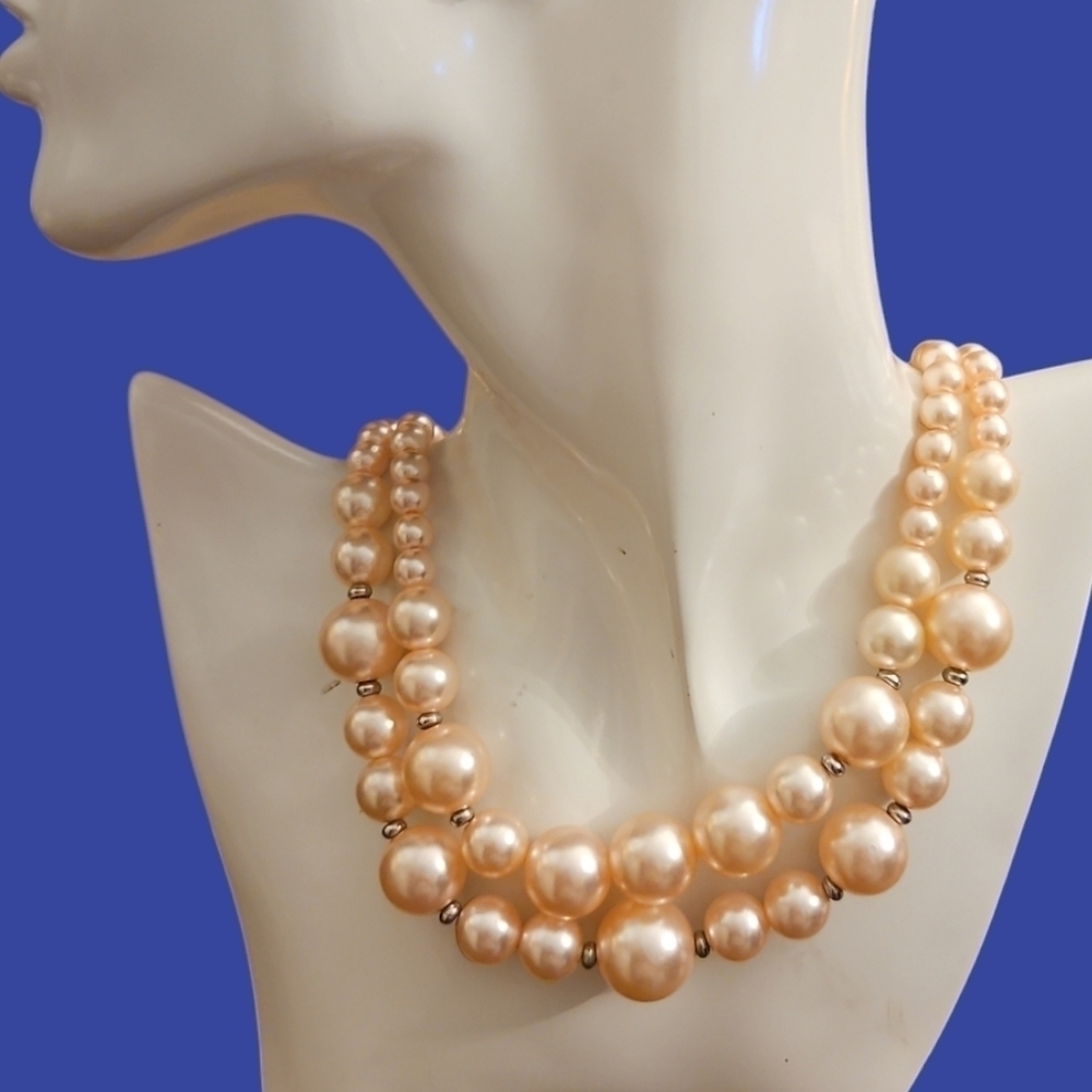 3/$30 Vintage Light Pink Pearlesque Acrylic Beaded Layered Bridal Necklace